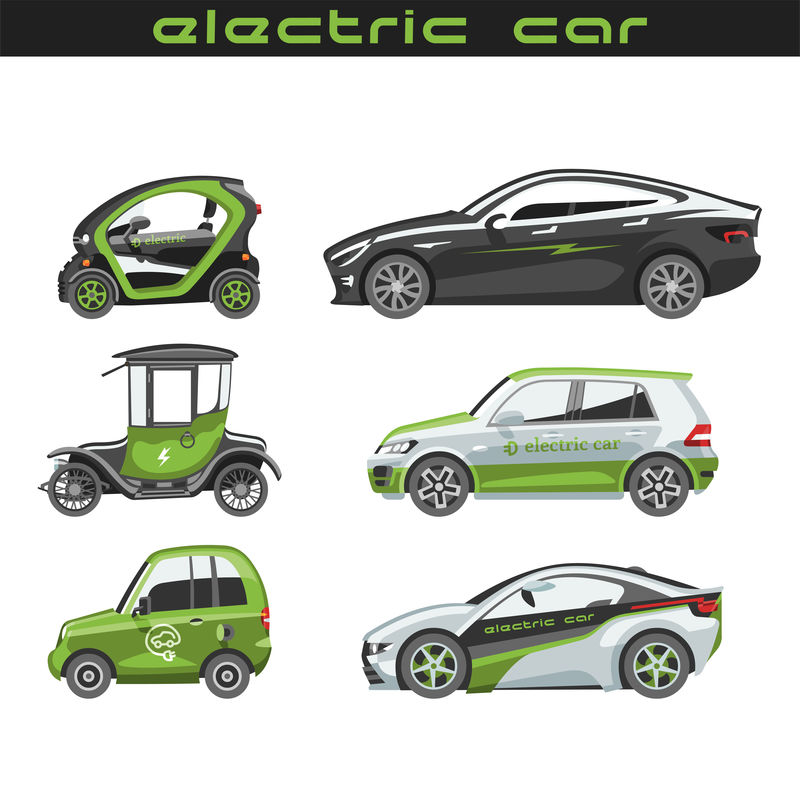 电动汽车用太阳能电池板生态运输矢量图汽车插座电动汽车电池充电器