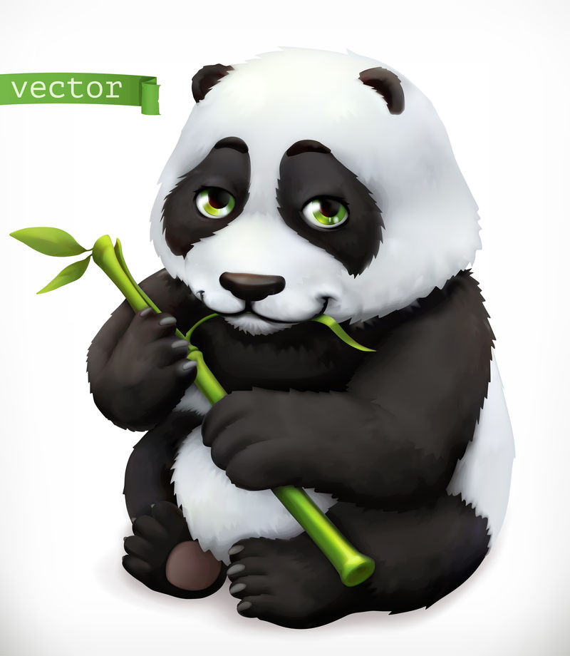 熊猫熊卡通人物有趣的动物3D矢量图标