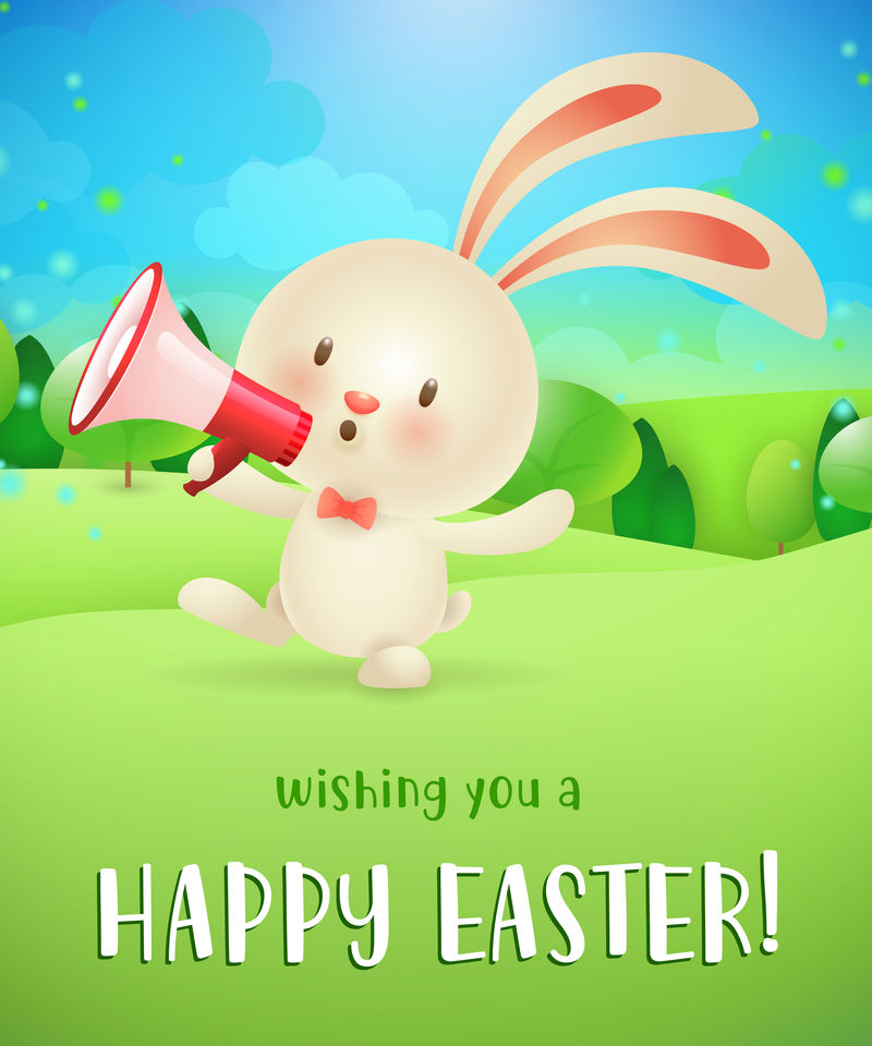 祝你复活节快乐带扩音器的兔子
