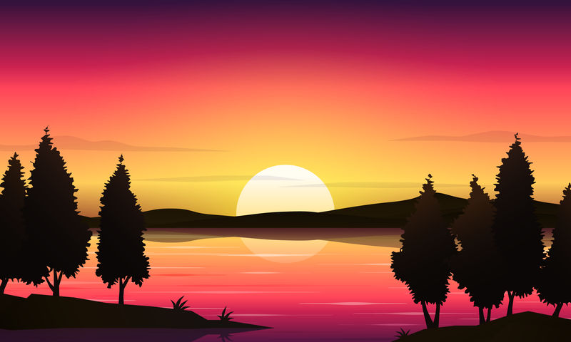 美丽的日落湖景观背景