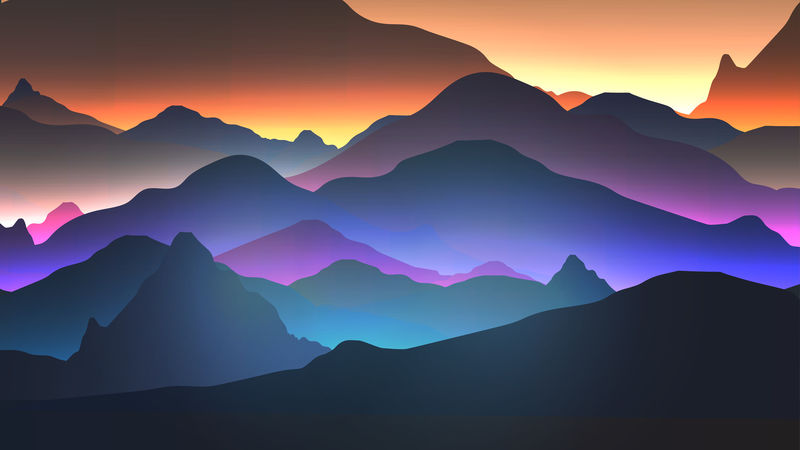山上的日落或黎明景观-矢量图