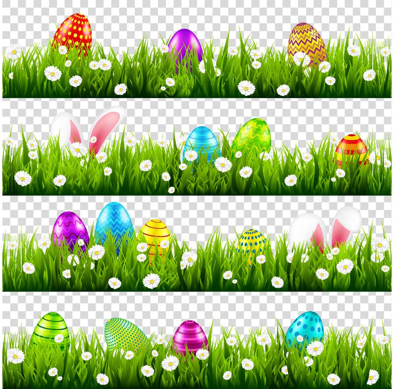 在草地上放复活节彩蛋-兔子耳朵镶上-四月的春假-星期天的季节性庆祝活动