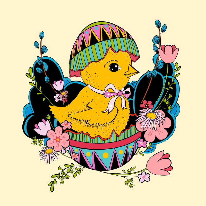 坐在复活节蛋壳里的小黄鸡-节日图片