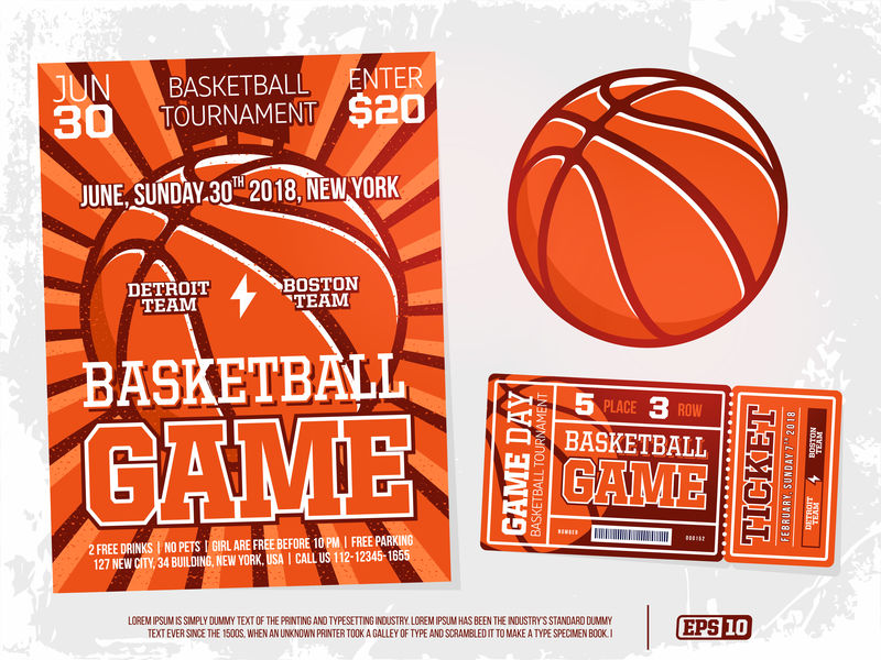 现代职业体育设计篮球比赛海报门票球