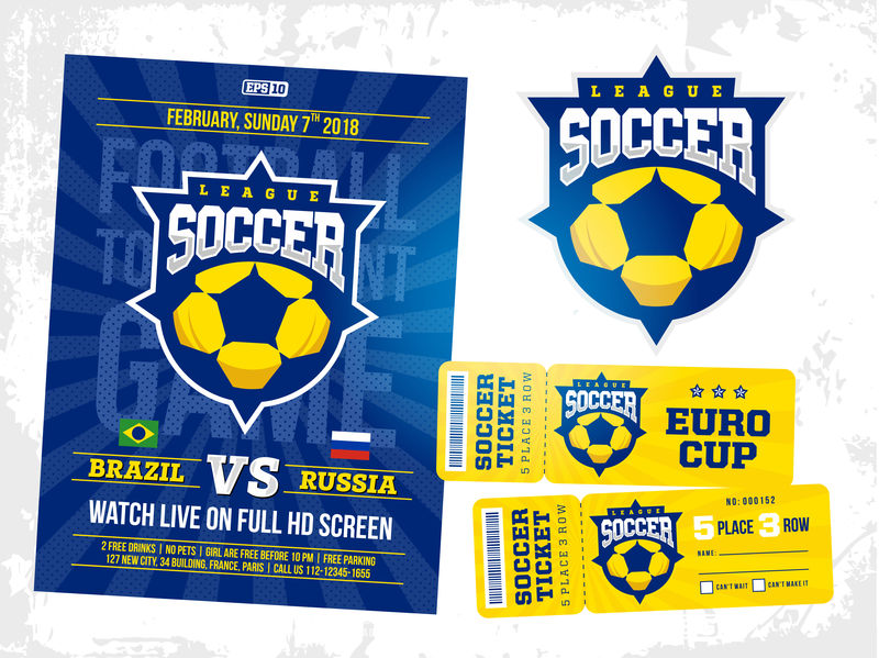 现代职业体育设计足球比赛海报门票会徽