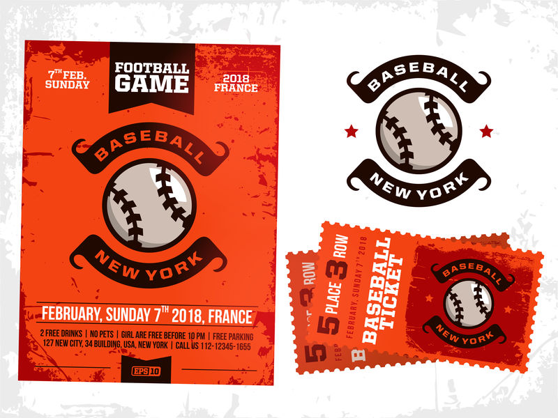 现代职业体育设计棒球比赛海报门票和会徽