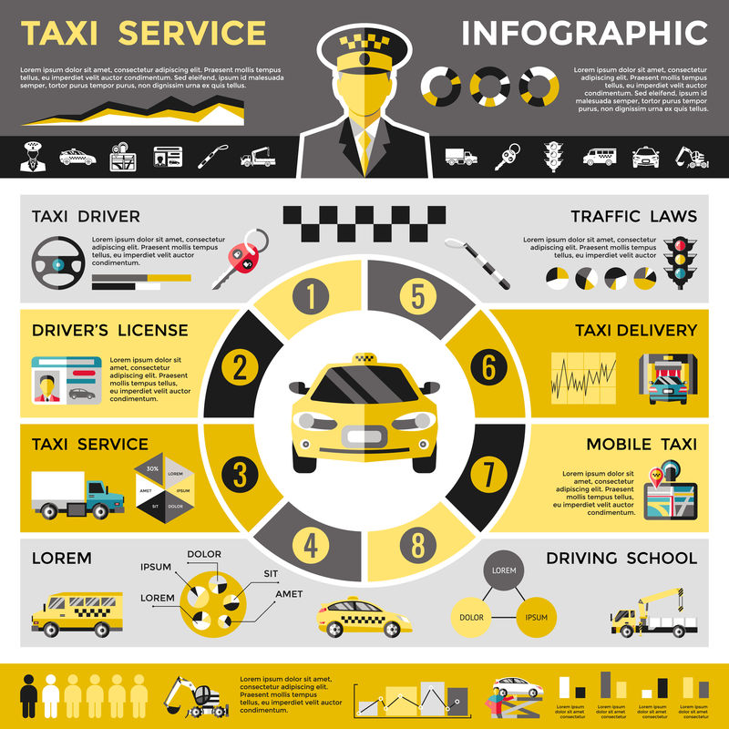 彩色出租车服务信息图表概念