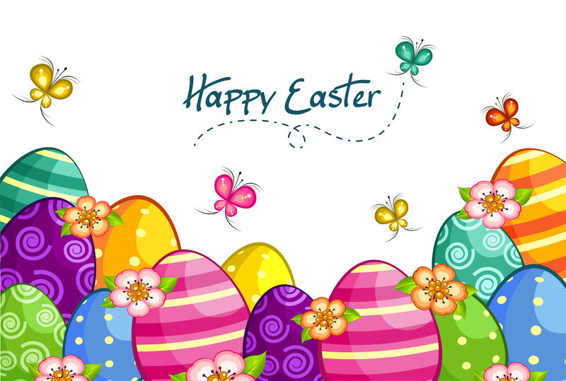 带复活节彩蛋的快乐复活节卡片插画