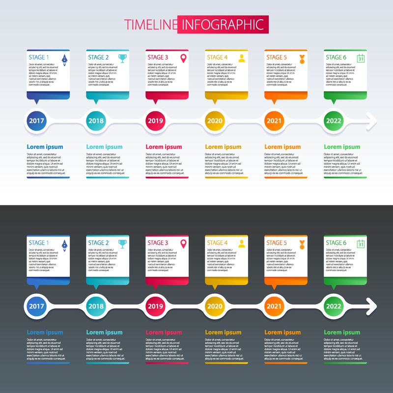 时间线信息图形设计模板-适合公司年度报告-工作流程图-矢量图