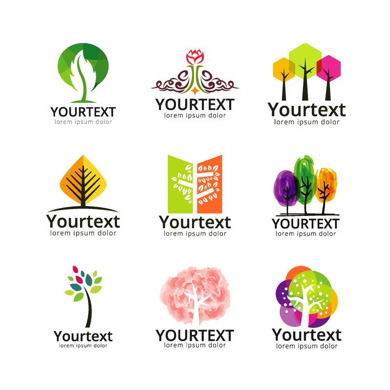 一套自然和树木标志设计-各种有机和自然标识-植物标识模板
