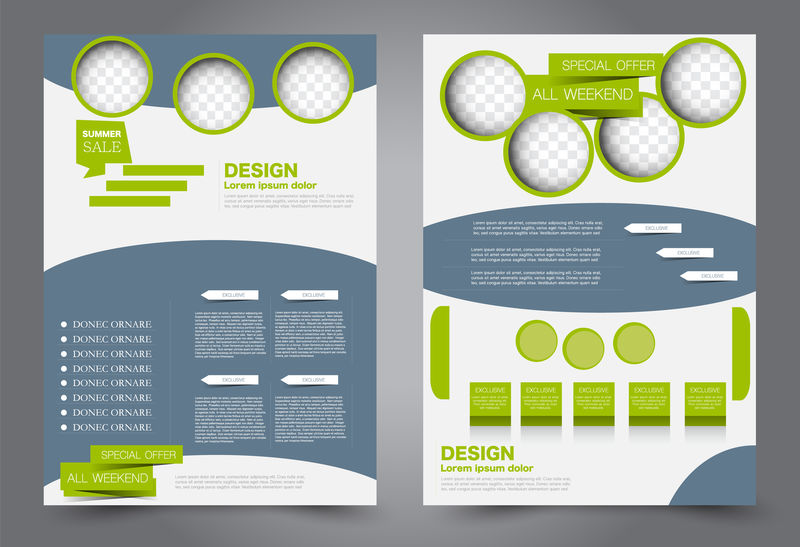 抽象传单模板商业手册设计绿色和灰色矢量图