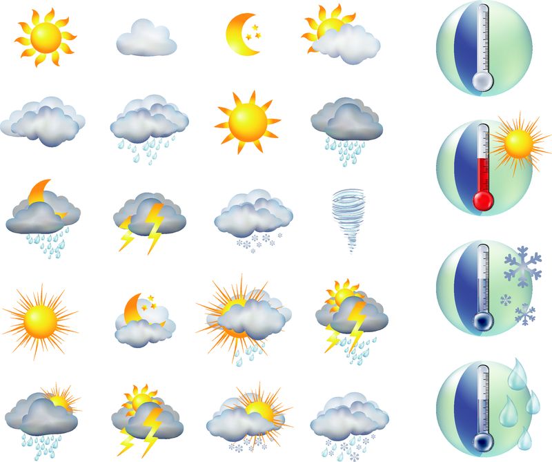 设置温度计和天气预报-图示符号和符号气象和气候