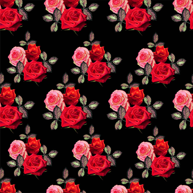 带玫瑰矢量插图的花卉无缝图案
