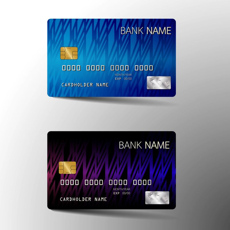 现代信用卡套模板设计-从抽象中得到灵感-灰色背景上的蓝色和紫色-矢量图-光滑的塑料样式