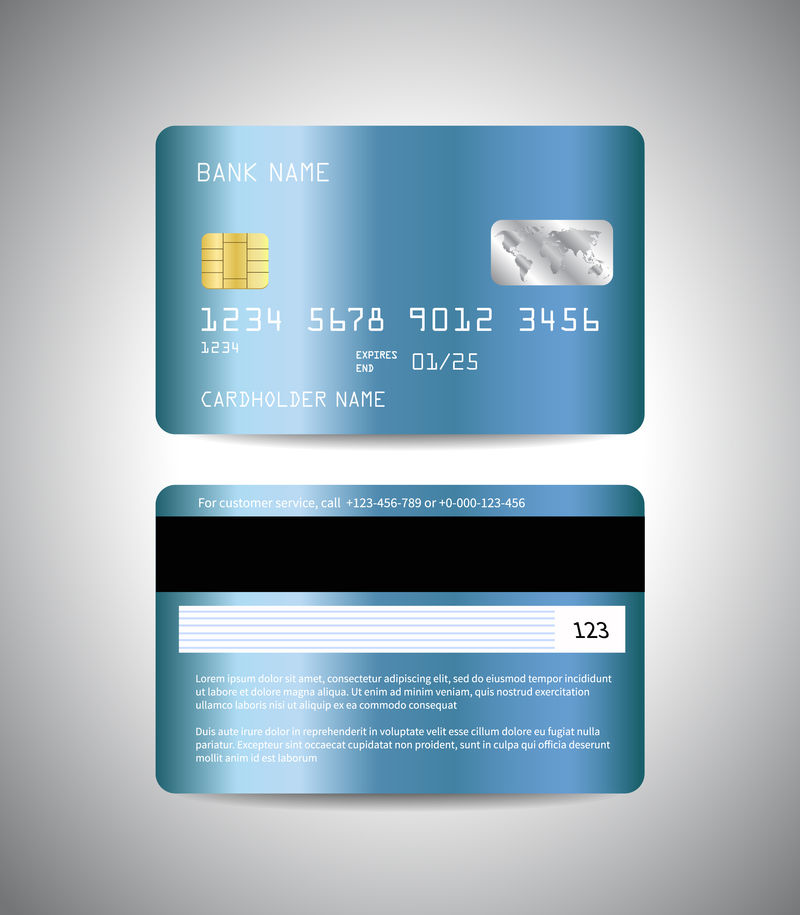 逼真详细的信用卡设置蓝色金色抽象金属箔梯度设计背景