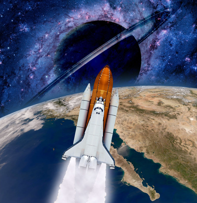 航天飞机火箭发射宇宙飞船地球土星行星这张图片的元素由美国宇航局提供