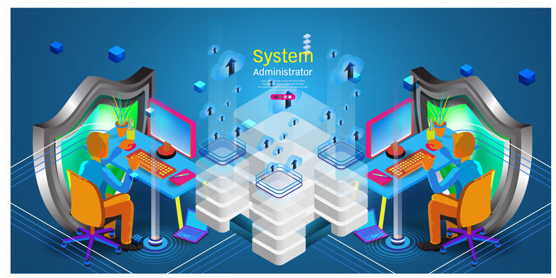 平面等轴测系统管理员服务器管理员系统管理员或系统管理员正在为计算机系统和网络的服务器配置提供服务
