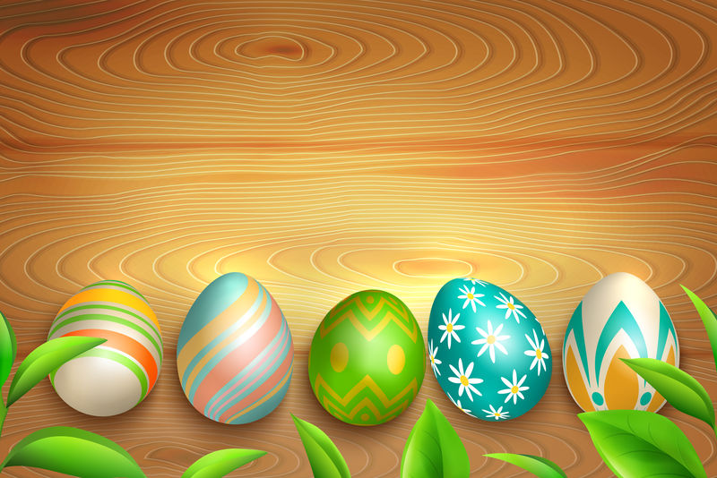木制背景上的复活节彩蛋
