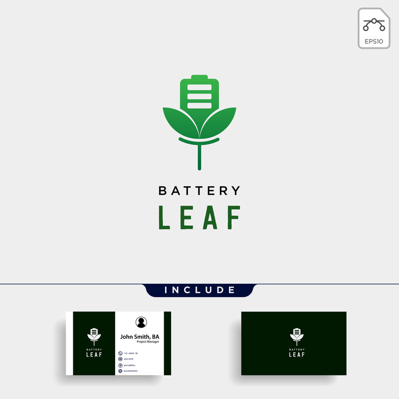电池叶生态自然能源可再生简单标识模板矢量图