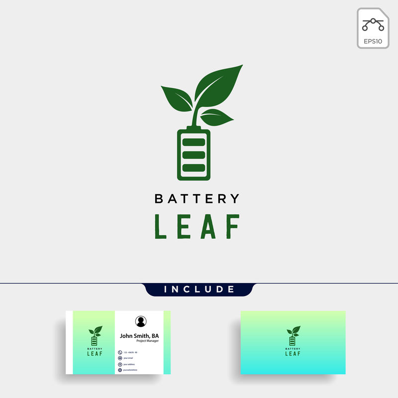 电池叶生态自然能源可再生简单标识模板矢量图
