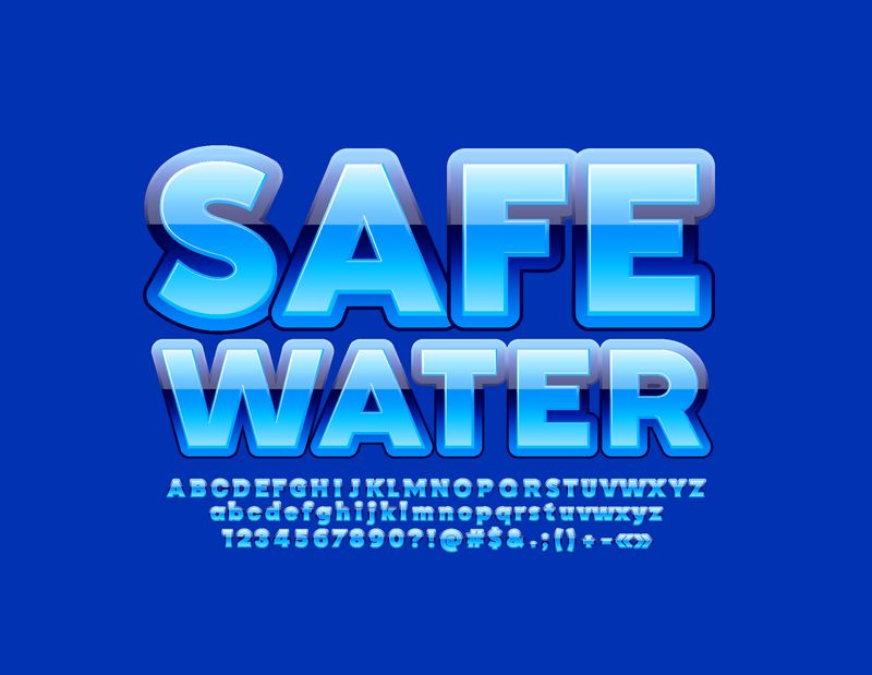 矢量环保横幅安全水蓝色光泽字体-标志营销广告用时髦字母