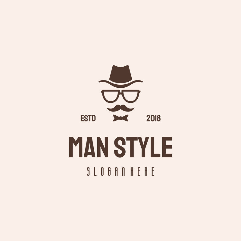 男装标志Hipster复古矢量模板-经典极客标志