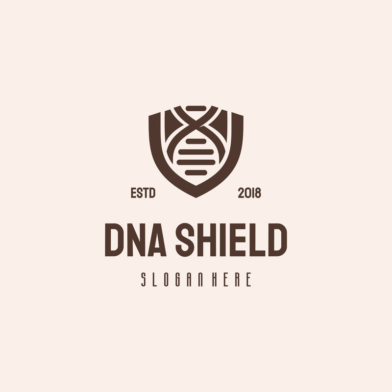 DNA盾标志Hipster复古矢量模板-基因标志