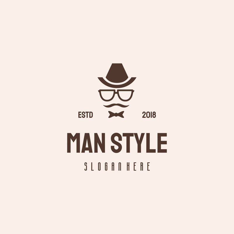 男装标志Hipster复古矢量模板-经典极客标志