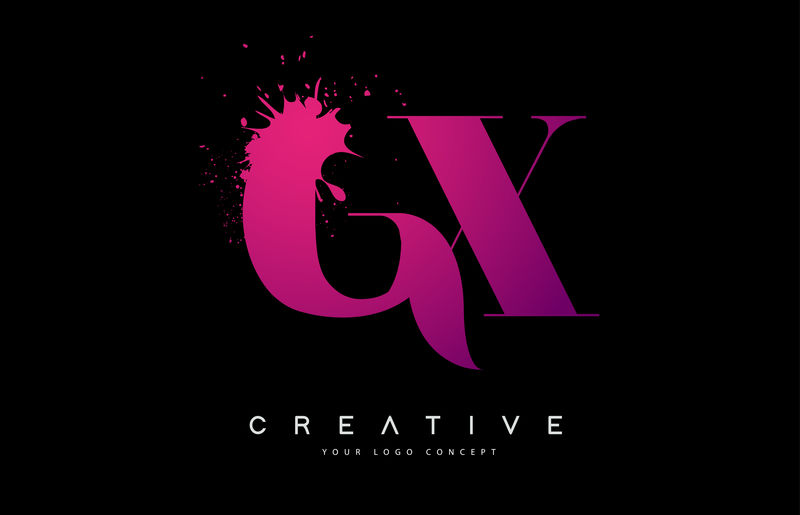 紫色粉色GX G X字母标志设计水彩泼墨