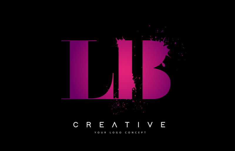 紫色粉色LB L B字母标志设计水彩泼墨