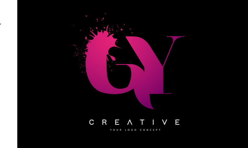 紫色粉红GY G Y字母标志设计水彩泼墨