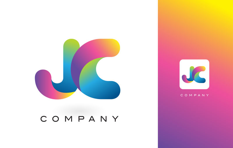 JC标志字母与彩虹鲜艳美丽的颜色多彩T