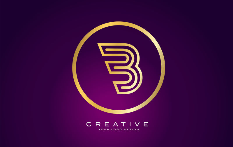 B字母金色标志设计现代B标志与创意金边