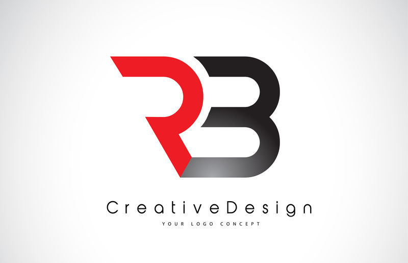 红色和黑色RB R B字母标志设计为黑色-创意现代字母矢量图标标志插图