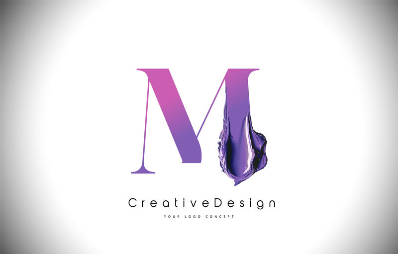 M字母设计刷油漆笔画紫色M字母徽标图标WI