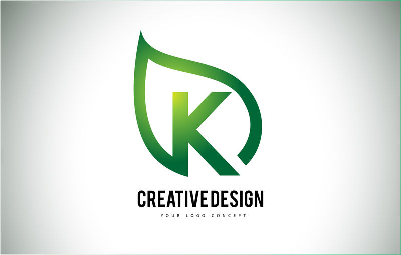 带绿叶轮廓的K叶标志字母设计