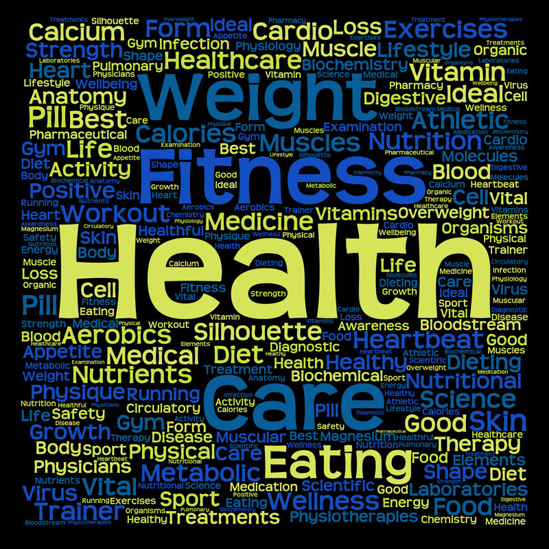 黑色背景上的概念或概念抽象词云作为健康营养饮食健康身体能量医疗健身医疗健身房医学体育心脏或科学的隐喻