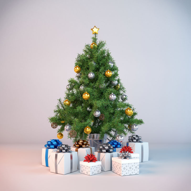 装饰的圣诞树圣诞树和礼物