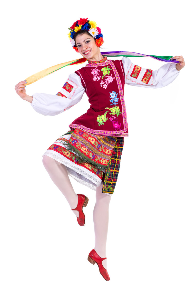 乌克兰波兰语民族传统舞蹈中的美丽女孩
