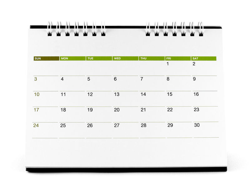 桌面螺旋日历日期和日期为2016年4月白色背景