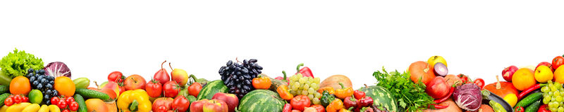 全方位收集白色隔离的新鲜水果和蔬菜