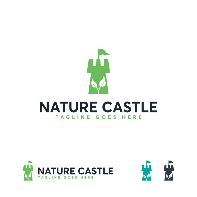 自然城堡标志设计概念矢量-树叶自然标志符号