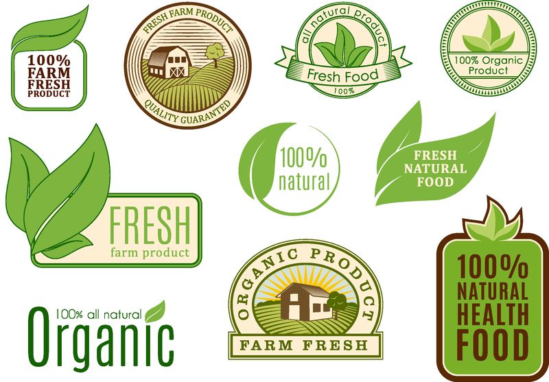 有机食品农场新鲜天然产品图标和元素收集-用于食品市场电子商务有机产品推广健康生活和优质食品和饮料
