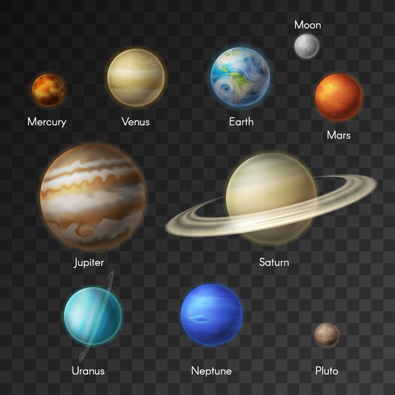 太阳系的行星矢量孤立的图标-地球土星月球和火星或金星海王星和水星或天王星冥王星或木星在银河系宇宙中的行星