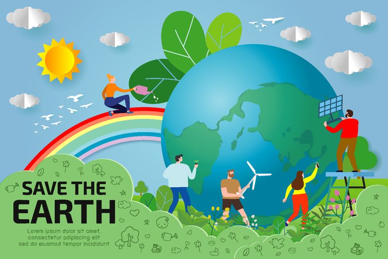 小人物为地球日做准备-拯救地球-拯救世界-地球日-生态概念矢量图孤立在背景上