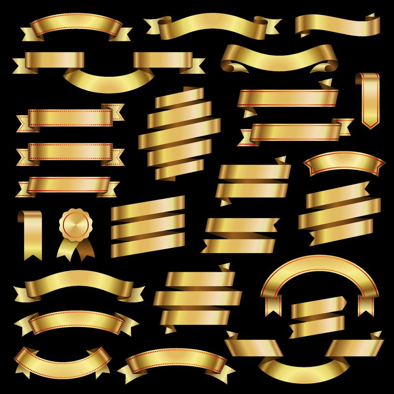 金色丝带横幅设计元素复古收集矢量