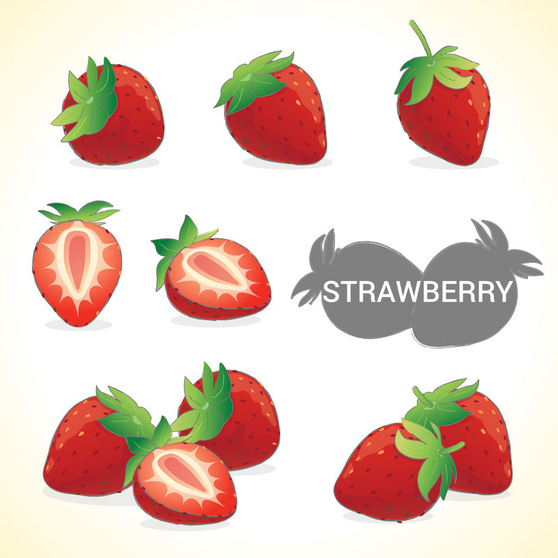 一套草莓水果插图-叶片半片全幅-矢量格式