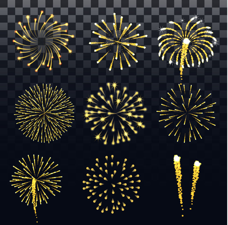 金光闪闪的节日烟火庆祝和生日节日和聚会背景孤立的矢量图可用于卡片网页设计横幅小册子模板