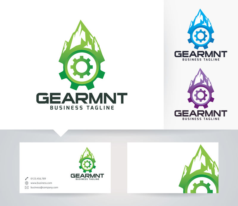Gear Mountain Vector徽标带可选颜色和名片模板