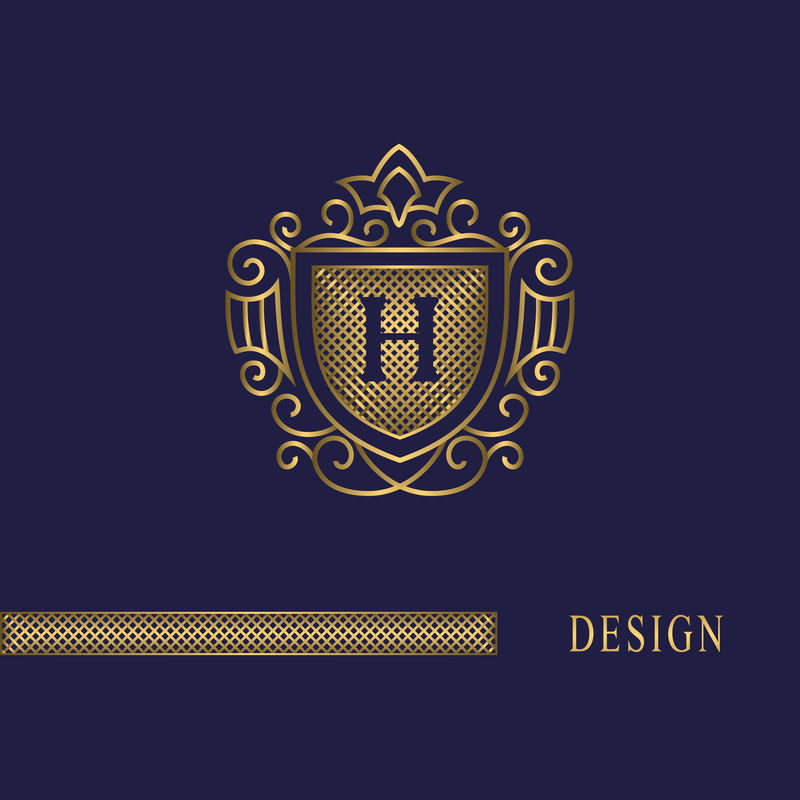 大写字母H金色花押字优雅的标志书法设计豪华徽章复古装饰品简单的图形样式繁荣精品品牌创意皇家标志矢量图解
